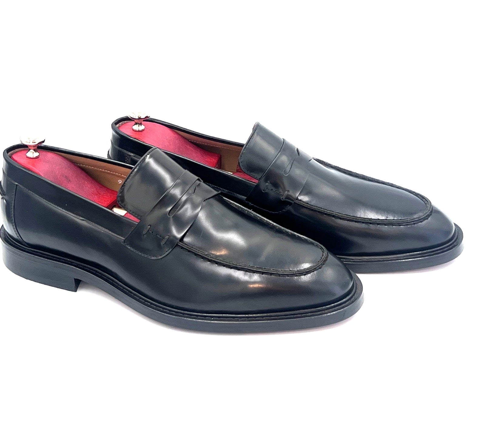 Oscar William Black High Shine Penny Loafers