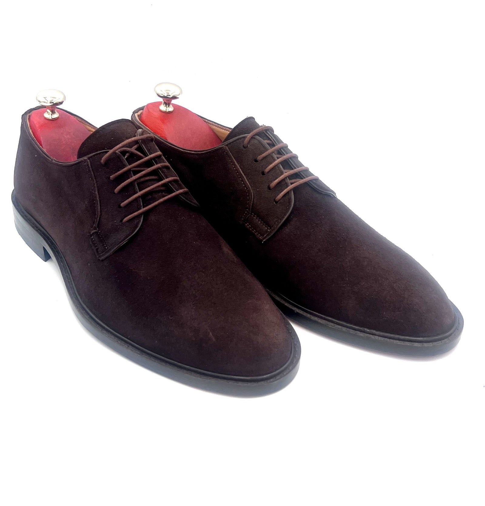 Oscar William Dark Brown Suede Derby Shoes – Leather Sole