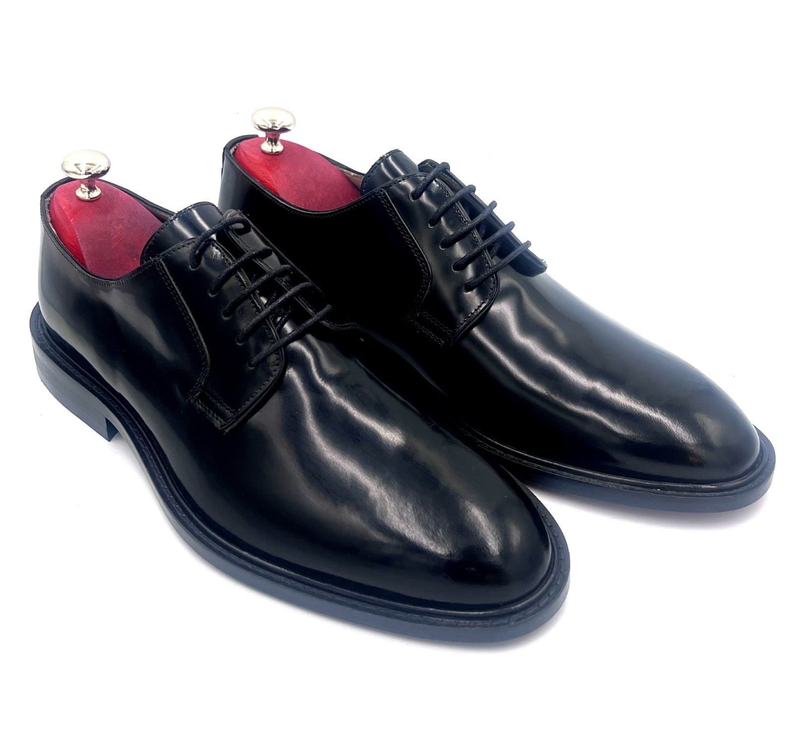 Oscar William Black High Shine Derby – Leather Sole