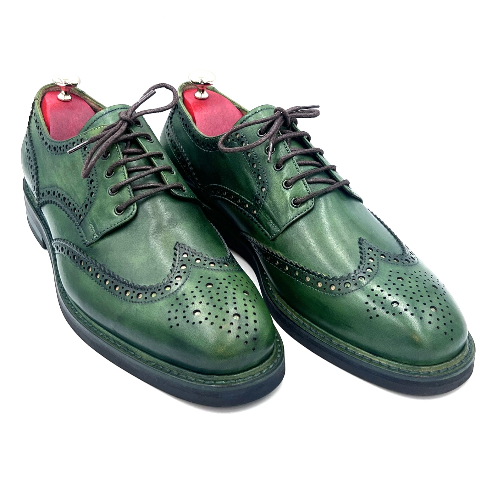 Oscar William Handmade Green Patina Brogue – Rubber Studded sole