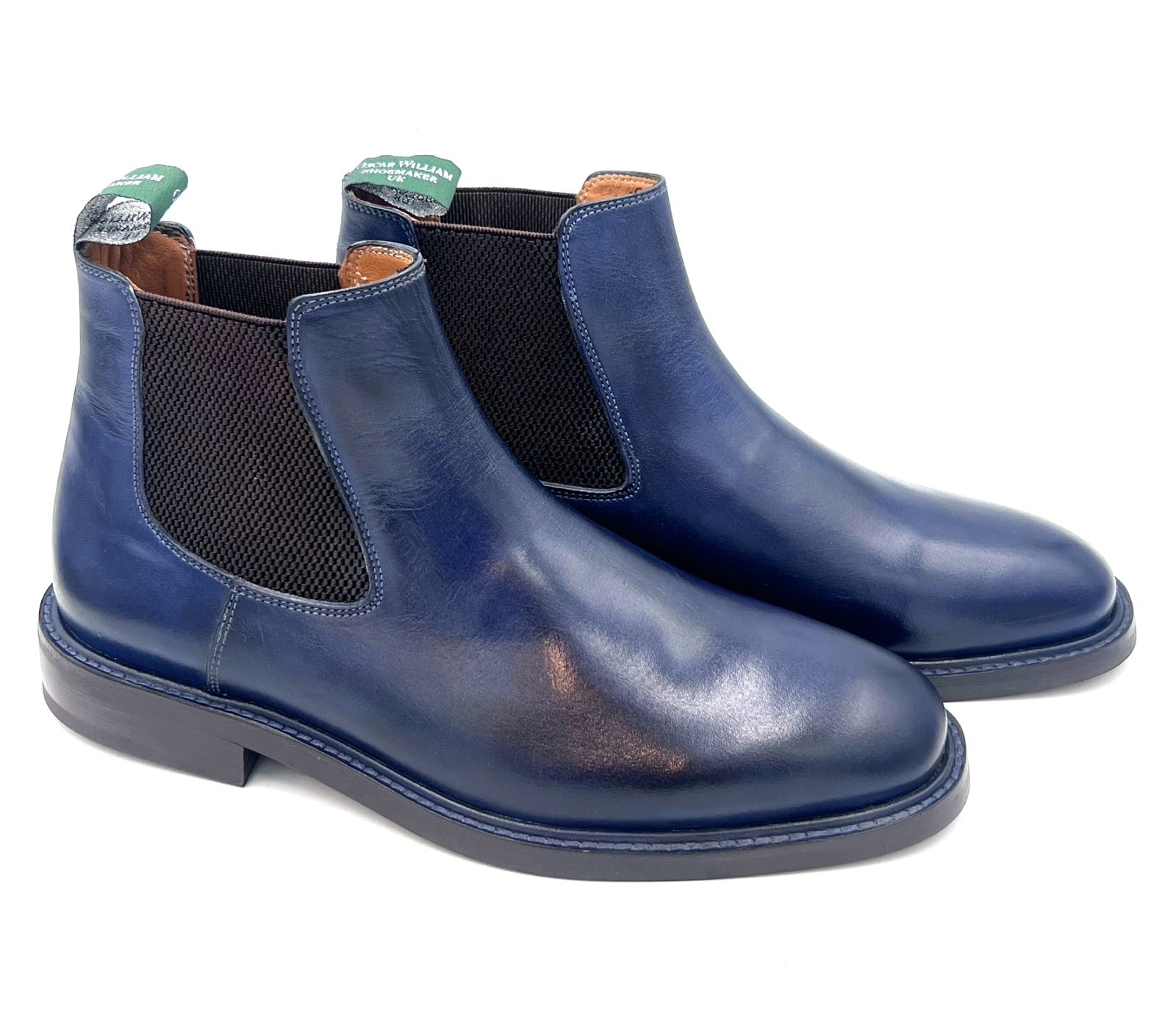 Navy Blue Leather Chelsea Boots | Handmade Studded Sole
