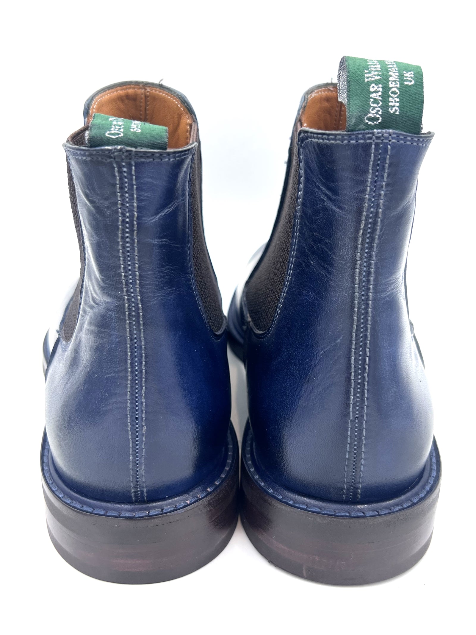 Navy Blue Leather Chelsea Boots | Handmade Studded Sole