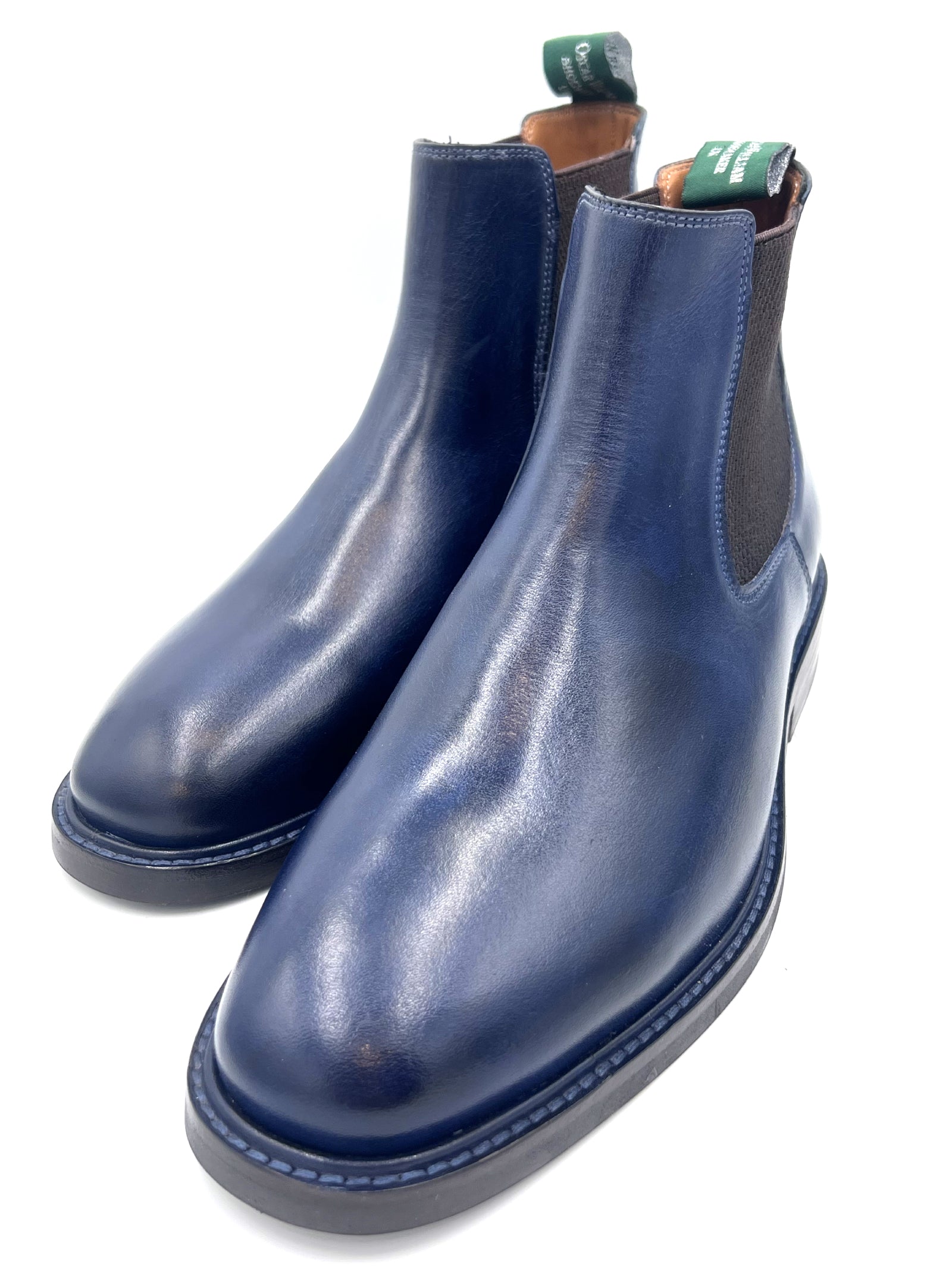 Navy Blue Leather Chelsea Boots | Handmade Studded Sole