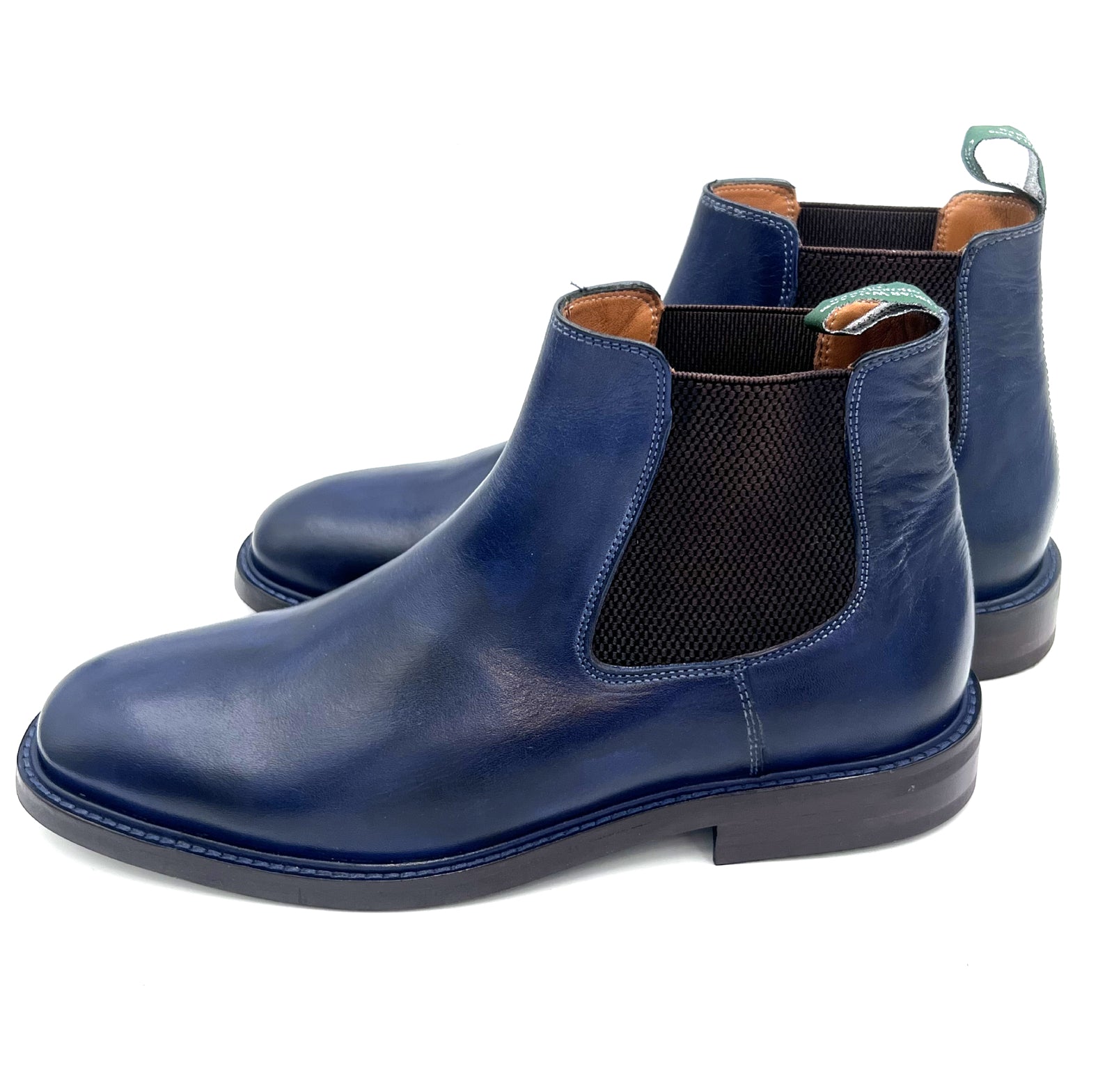 Navy Blue Leather Chelsea Boots | Handmade Studded Sole