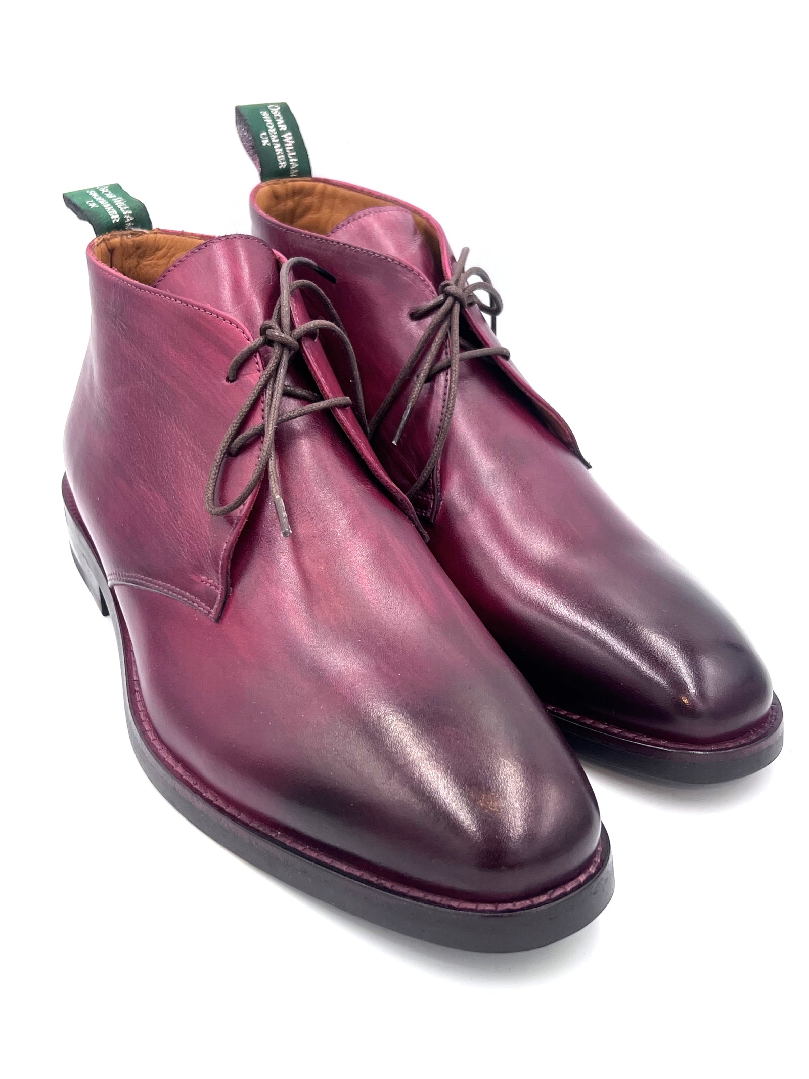 Burgundy Patina Chukka Boots | Hand-Painted Leather Boots