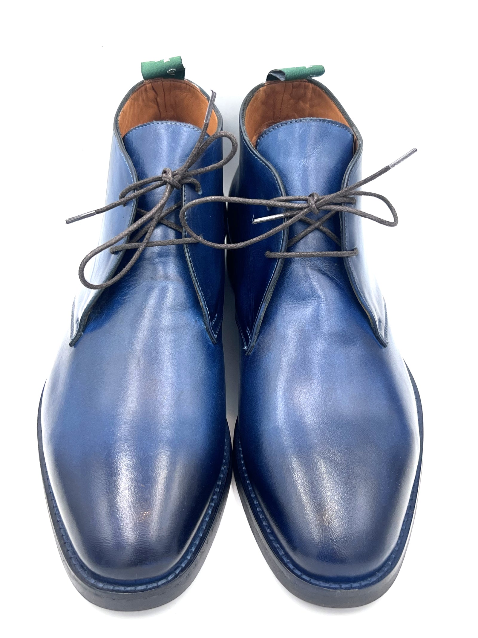 Navy Blue Patina Chukka Boots | Hand-Painted Leather Boots
