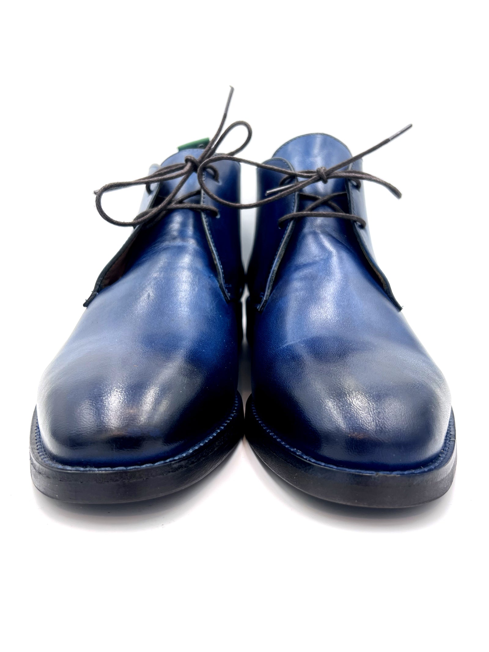 Navy Blue Patina Chukka Boots | Hand-Painted Leather Boots