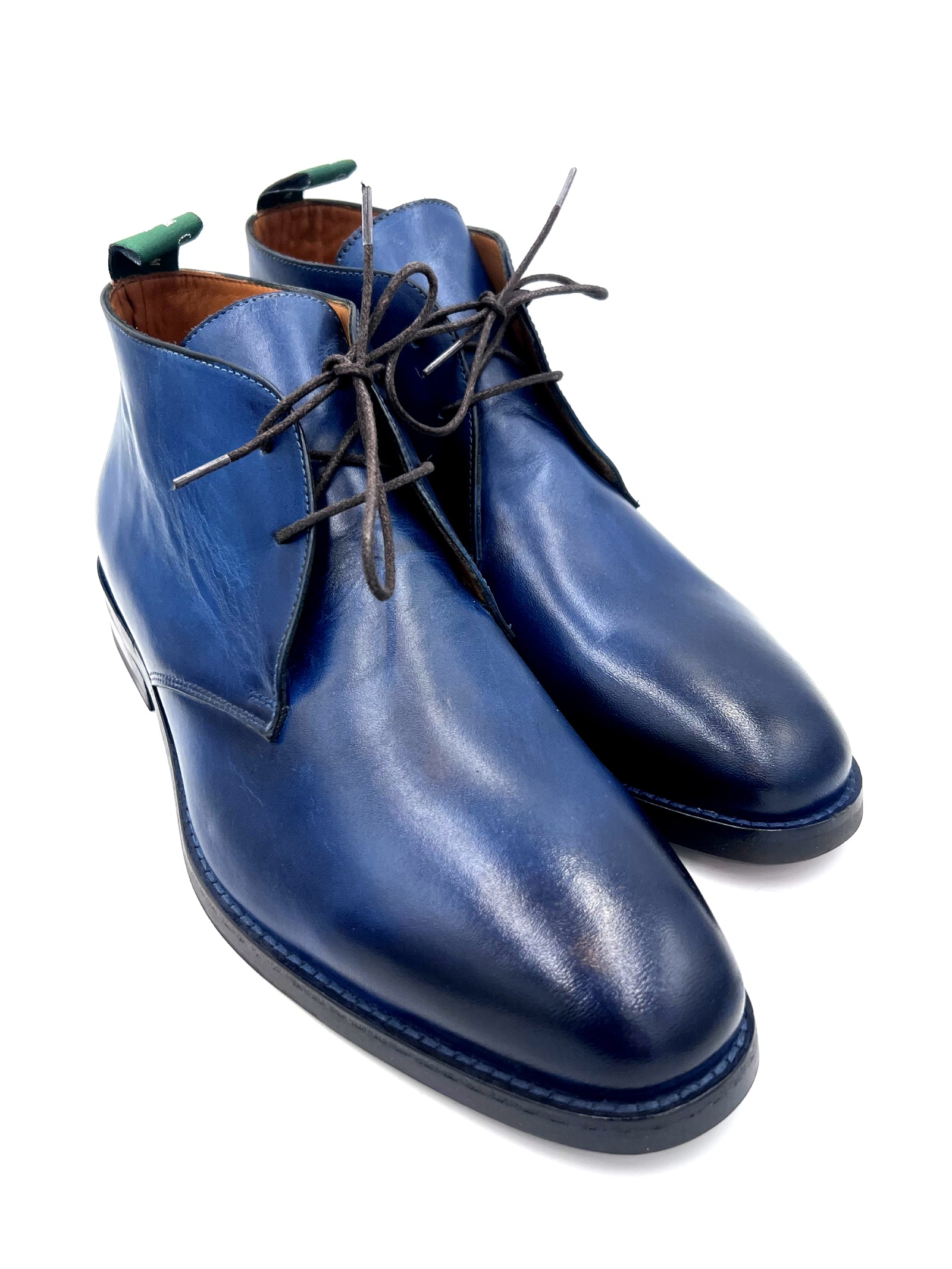 Navy Blue Patina Chukka Boots | Hand-Painted Leather Boots