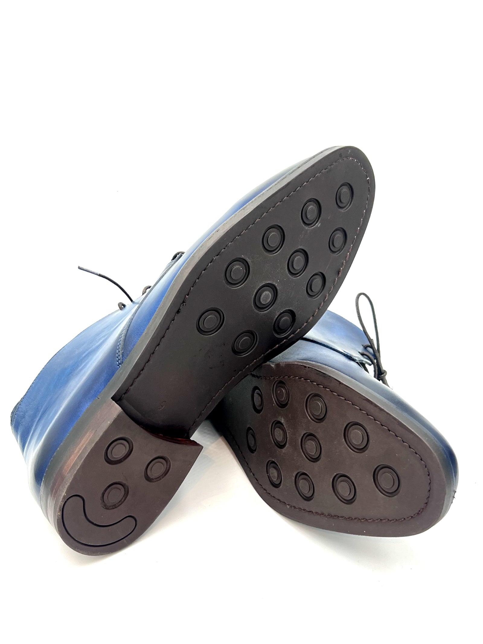 Navy Blue Patina Chukka Boots | Hand-Painted Leather Boots