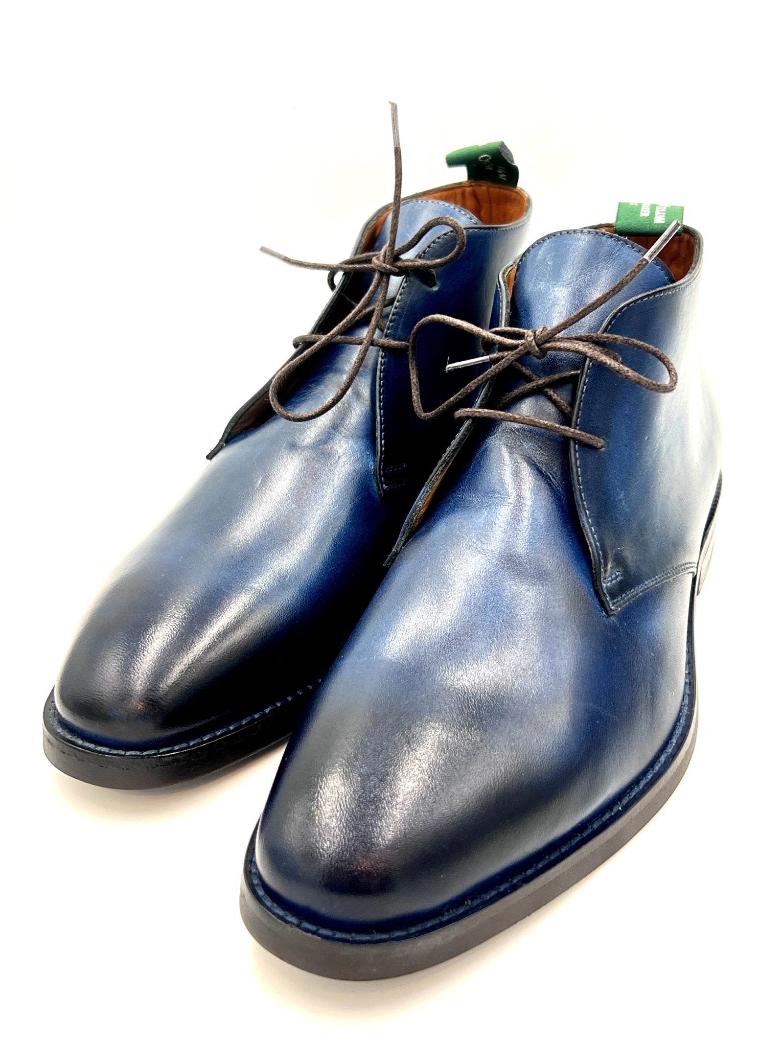 Navy Blue Patina Chukka Boots | Hand-Painted Leather Boots