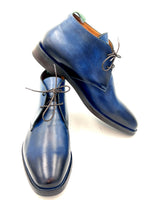 Navy Blue Patina Chukka Boots | Hand-Painted Leather Boots