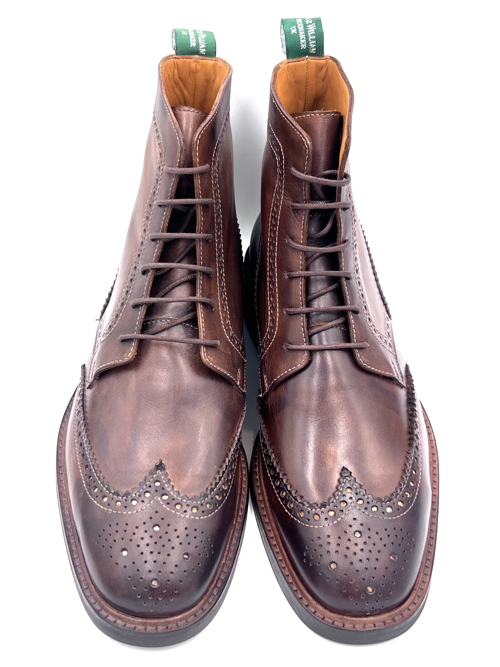 Chocolate Leather Brogue Boots | Studded Rubber Sole Boots