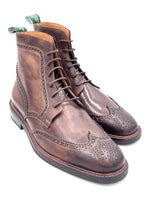 Chocolate Leather Brogue Boots | Studded Rubber Sole Boots