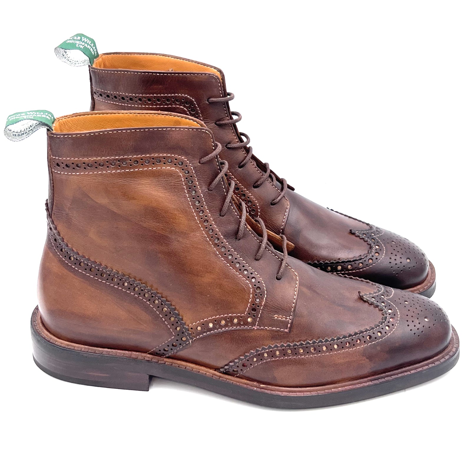 Chocolate Leather Brogue Boots | Studded Rubber Sole Boots