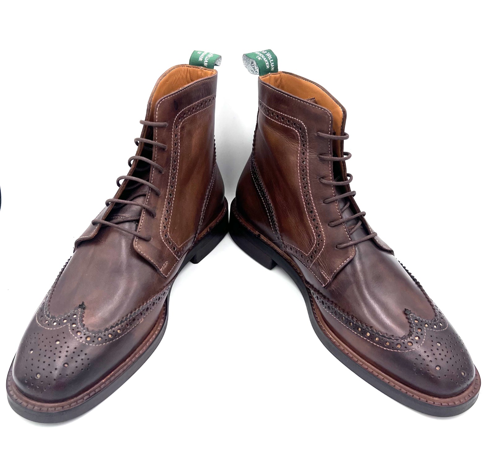 Chocolate Leather Brogue Boots | Studded Rubber Sole Boots