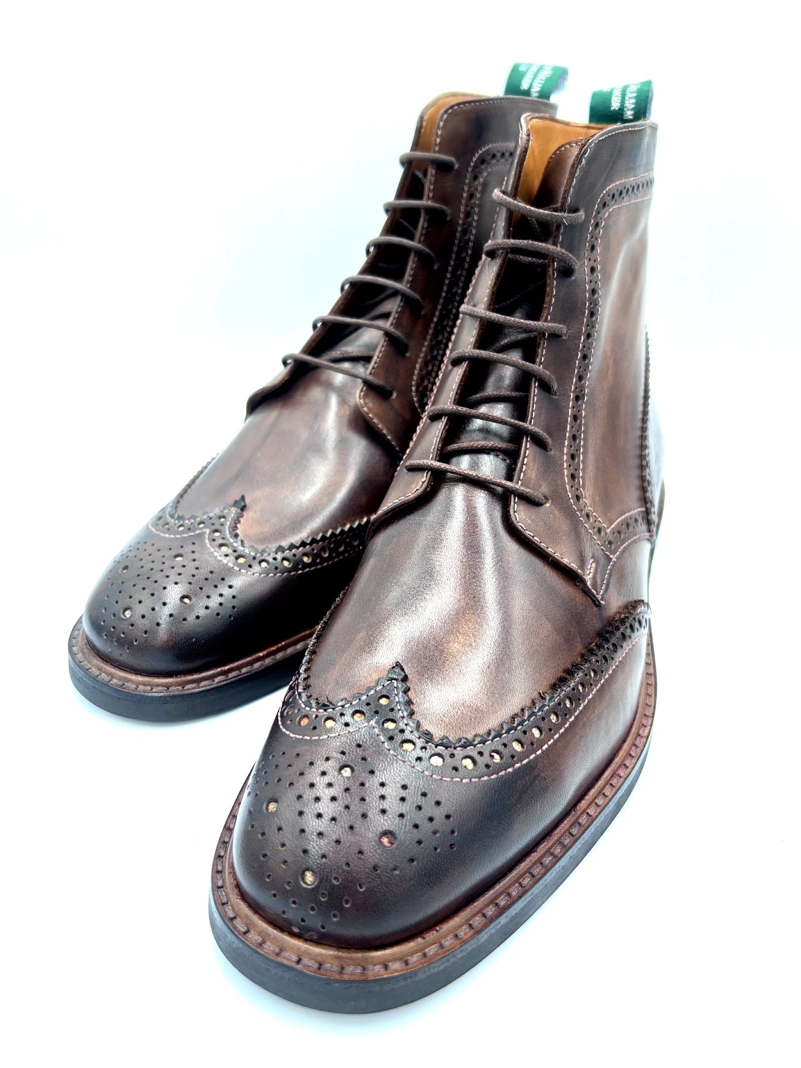 Chocolate Leather Brogue Boots | Studded Rubber Sole Boots
