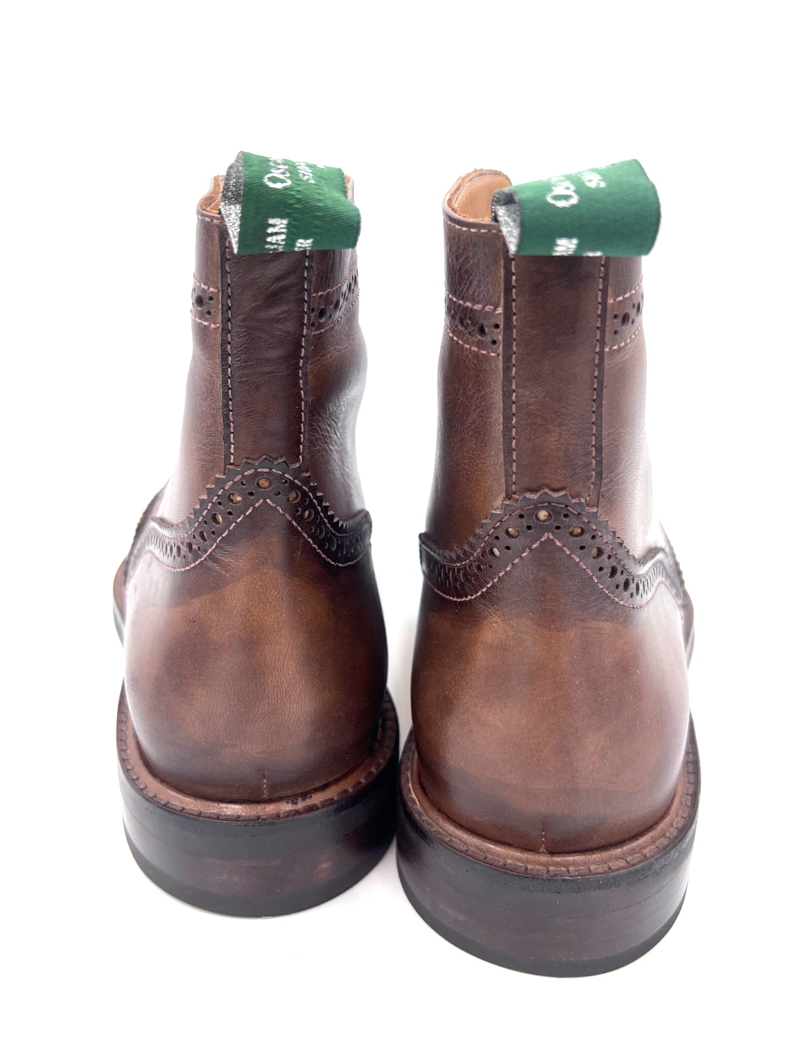 Chocolate Leather Brogue Boots | Studded Rubber Sole Boots