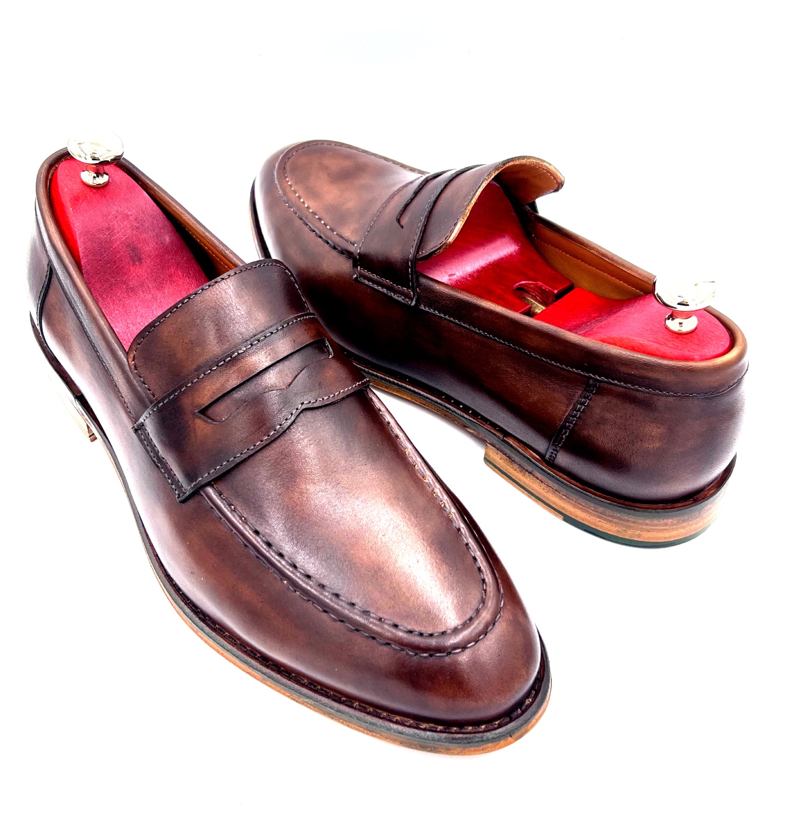 Oscar William Shaded Brown Patina Penny Loafers