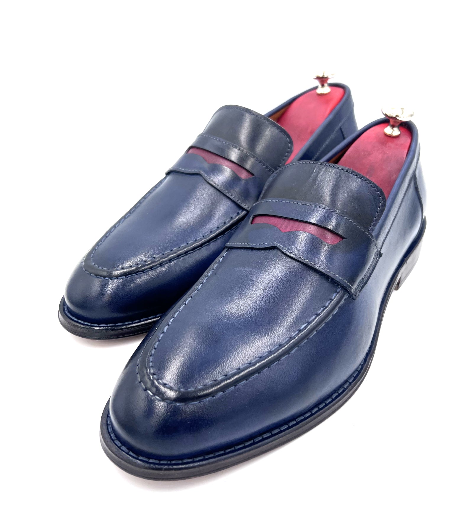 Oscar William Navy Blue Penny Loafers – Leather Sole
